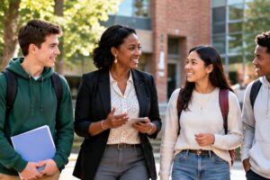 advisor walking with students
